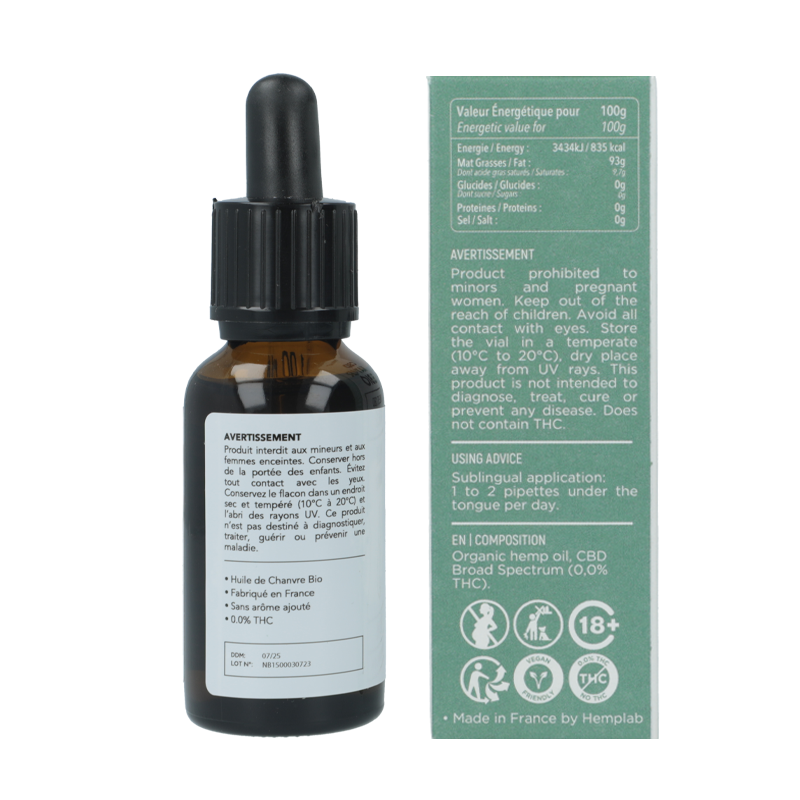 Huile CBD Naturel 30 ml - Hemp+